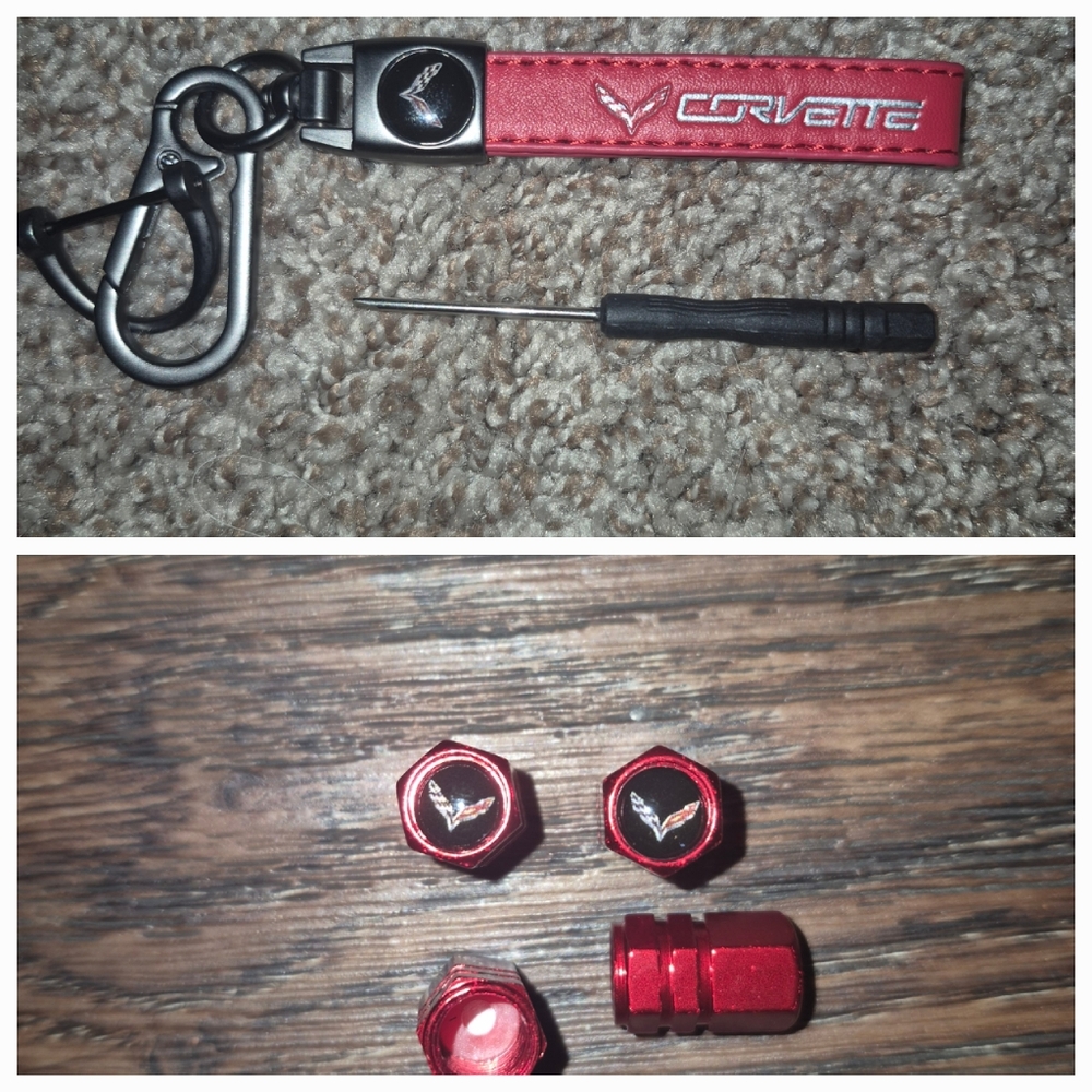 NIP CORVETTE KEYCHIN & 4PCS VALVE STEM CAPS